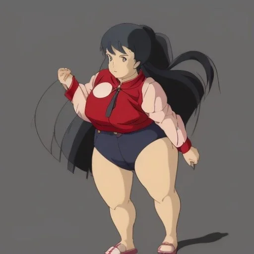 Waifu Anime Girl, Curvy Body, Black long hair, red eyes, red horns, black crop top, black shorts