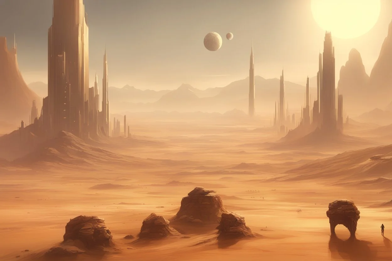 planet, space, moern city, sci-fi, concept art, arid land, epic