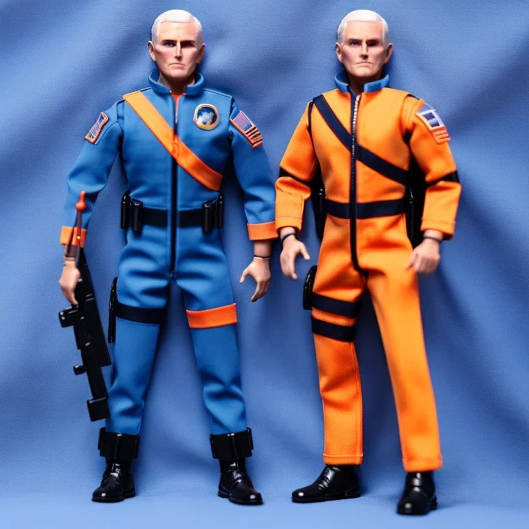 Mike Pence G.I. Joe toy Doll space force uniform, orange blue fabric, guns, wall packaging for sale. green pricetage