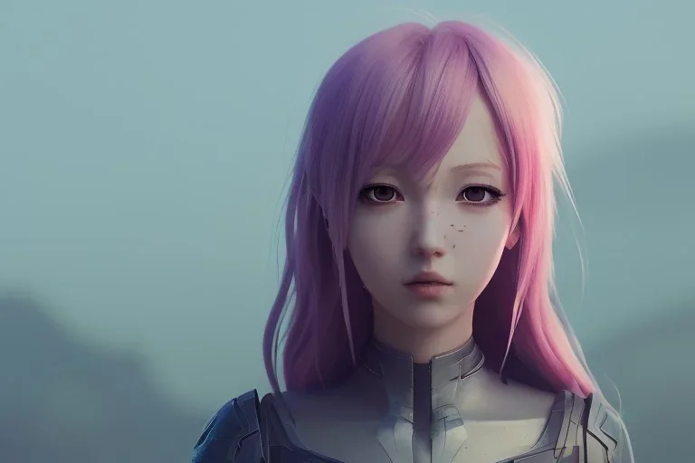 Anime girl cute neck head portrait, warrior costume, village, cyberpunk, 8k quality