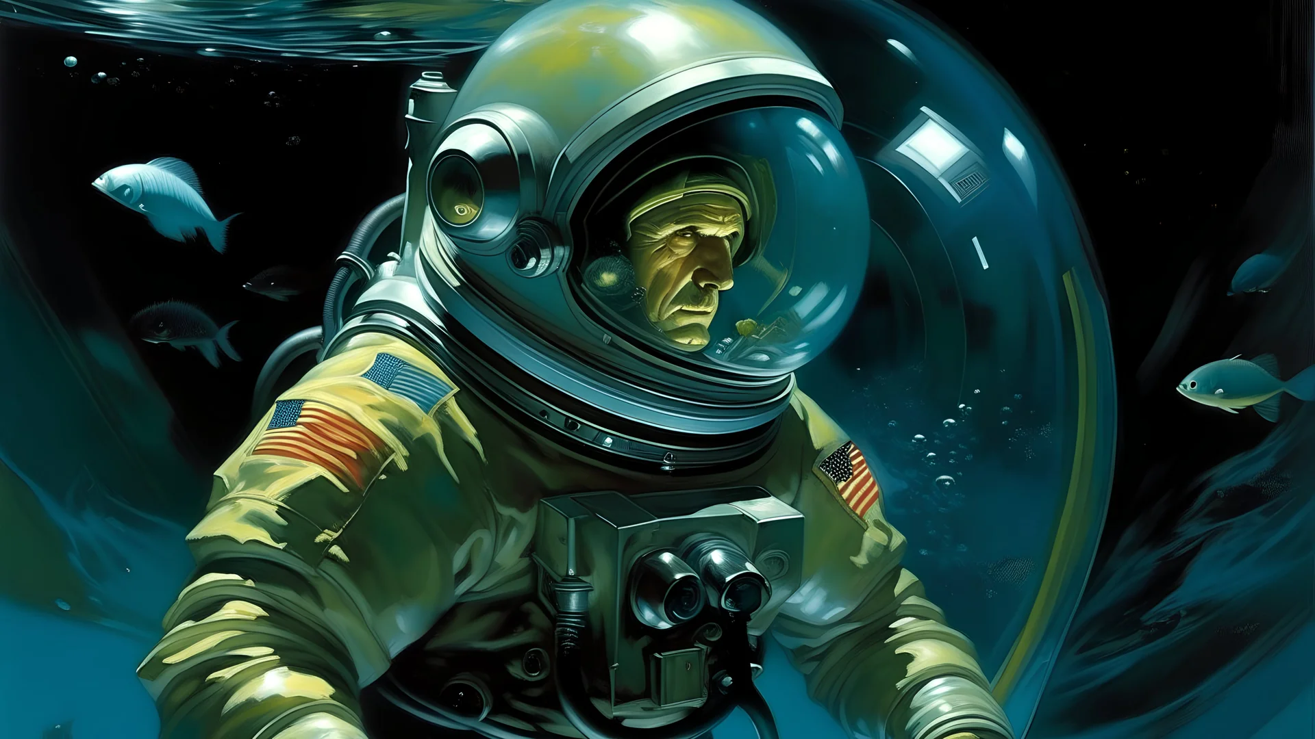 the astronaut in the fish tank, Jim Burns style