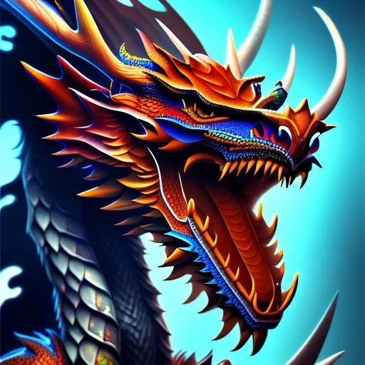 Epic Drawing of Dragon and with scales colorful on Elk Caravaggio 4k