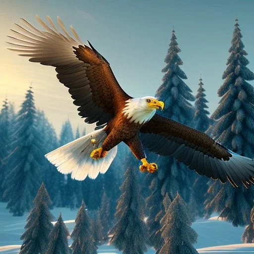 eagle, feathers, extremely sharp detail, finely tuned detail, ultra high definition, 8k, unreal engine 5, ultra sharp focus, summer ambiance, snowy mountains