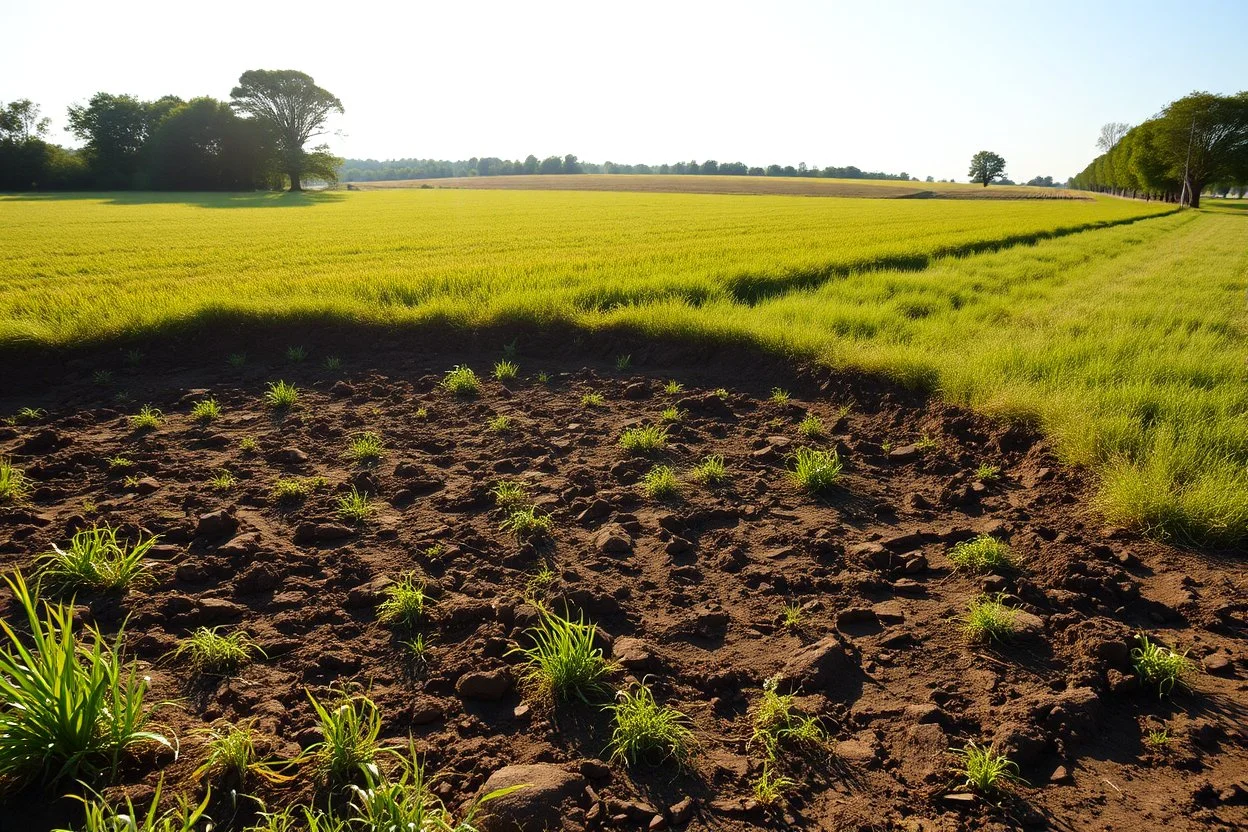 a dirt clearing at the edge of an ideal farm field, sunny day, product photo setting