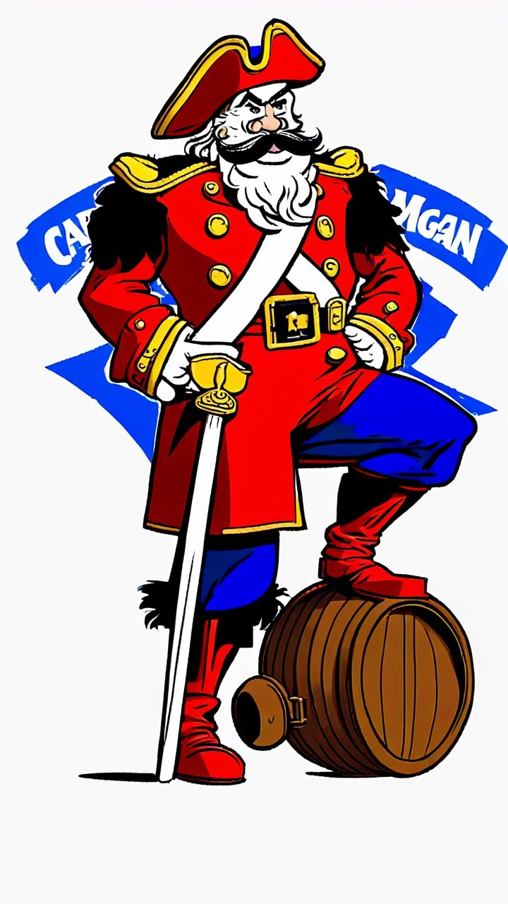 Captain Crunch standing in a captain morgan pose