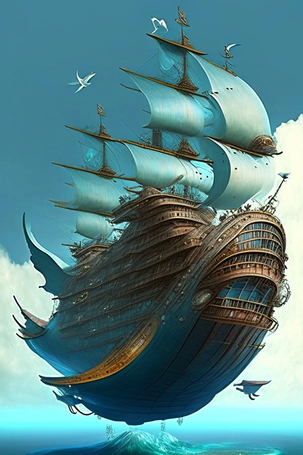 big flying ship medival looking like water ship spelljammer