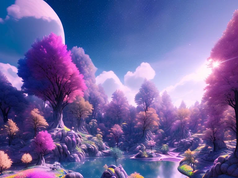 white crystal cosmic and galactic ambiance hill sky rocks sunny trees pools , full of details, smooth, bright sunshine，soft light atmosphere, light effect，vaporwave colorful, concept art, smooth, extremely sharp detail, finely tuned detail, ultra high definition, 8 k, unreal engine 5, ultra sharp focus