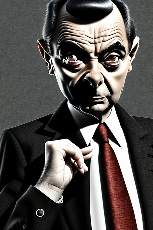 mr bean as the mafia godfather, 4k, trending art, weird perspective, realism