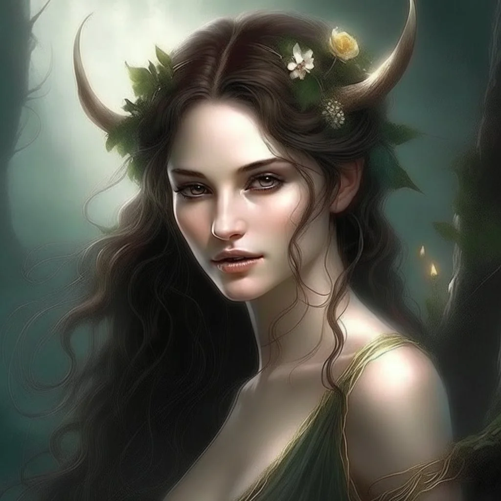 pretty girl, aged 18, brunette, conventionally attractive, fantasy, faun