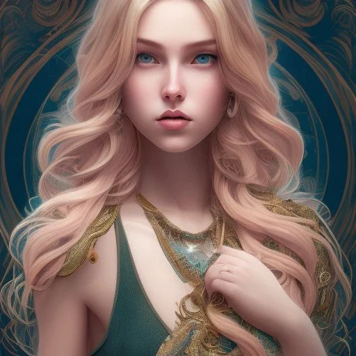  princess , cute, beautiful, long hair, wavy hair, blues eyes, head and shoulders portrait, cinematic, 8k, Artgerm, WLOP, Alphonse Mucha dynamic lighting hyperdetailed intricately detailed, pink found