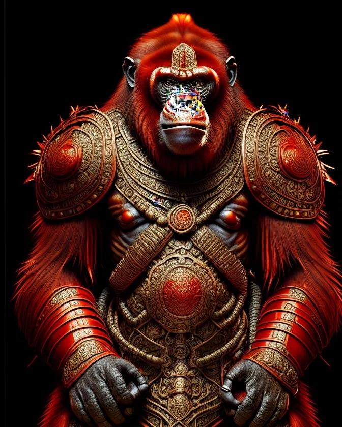 Orangutan Assassin Gothic flat symmetrical design full body full arms and legs hyper-detailed hyper-realistic 8k ink art