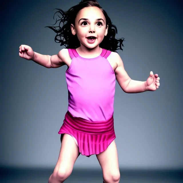 Gal gadot toddler, full body, dramatic lighting, hyper realistic