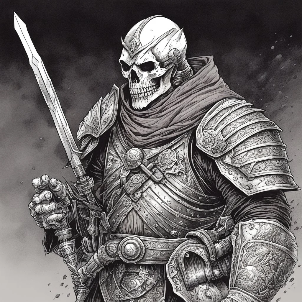 An undead man-at-arms. Pens and white-ink.