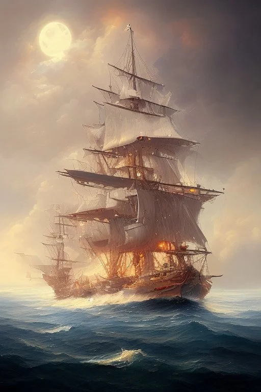 Ship oil painting in the form of music