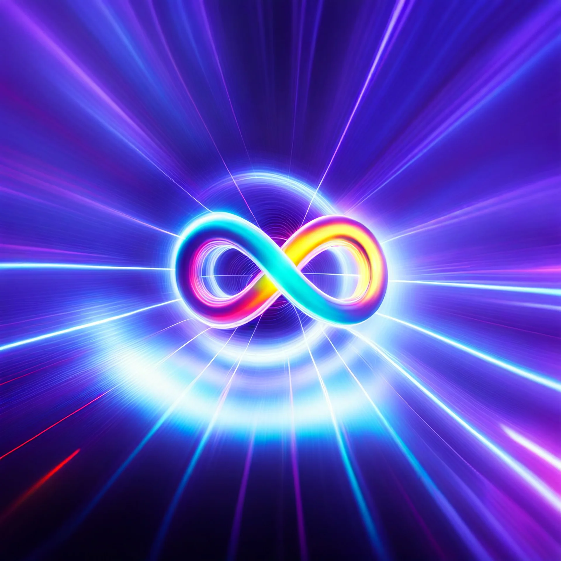 infinity symbol brightly coloured ∞ moving at warp speed, colours from infinity flowing through image with speed, DSLR with a 80mm lens, set to f/16 and a slow shutter speed of 1/15s, striking, neon, chiaroscuro, dramatic, captivating, powerful, fantasy, beautiful, octane render, 16k post-production, artstation: award-winning: atmospheric: commanding: fantastical: clarity: ultra quality: striking: brilliance: stunning colors: amazing depth; lens: f/11, 35mm