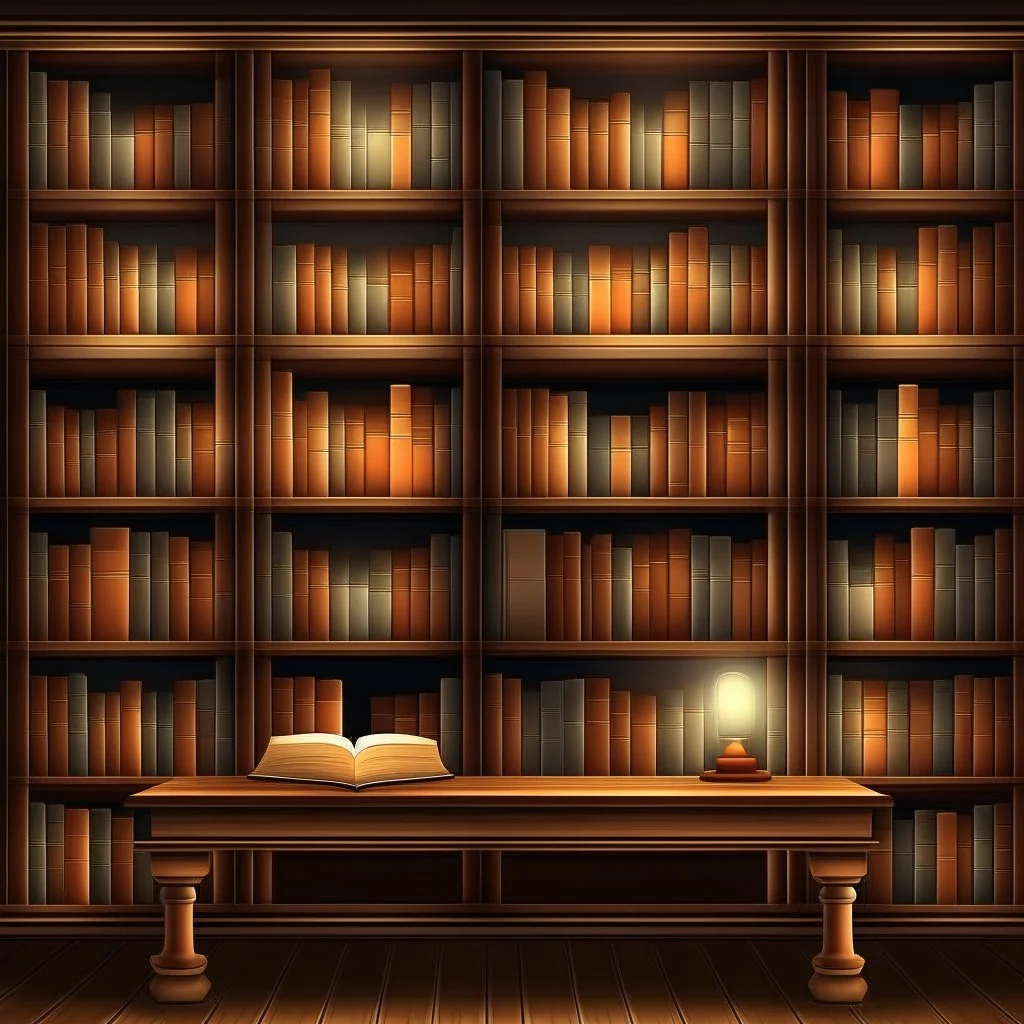 Generate an image of a table with wooden shelves and a warm, inviting atmosphere. The bookshelf should be well-lit with soft, natural lighting. The empty shelves should be neatly organized and evenly spaced. The background should be slightly blurred to emphasize the empty bookshelf. The overall composition should be visually appealing and suitable for showcasing custom book covers.