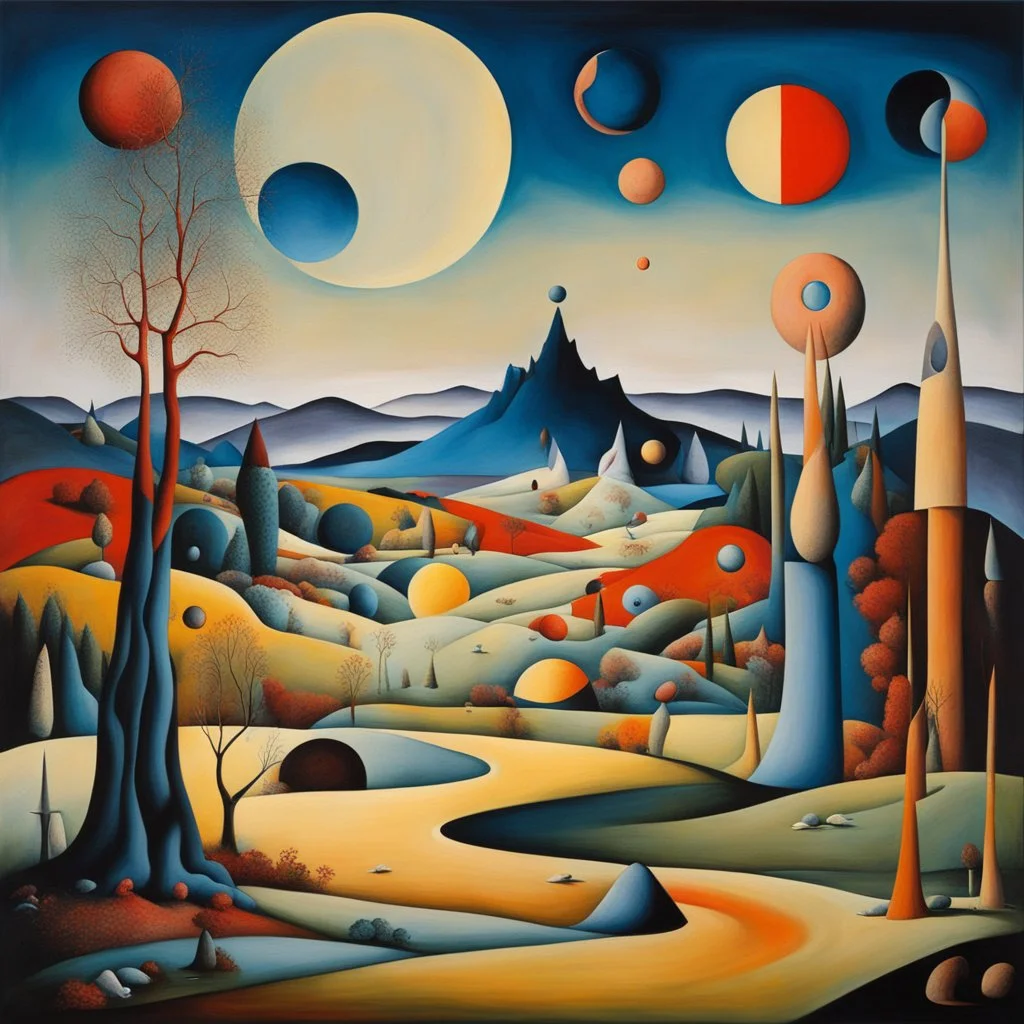 Eclectic Surrealist Fusion, oddball nihilist landscape, Kandinsky, dramatic, Tanguy