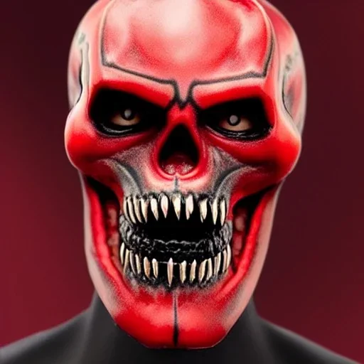 red skull of devil, teeth in nose