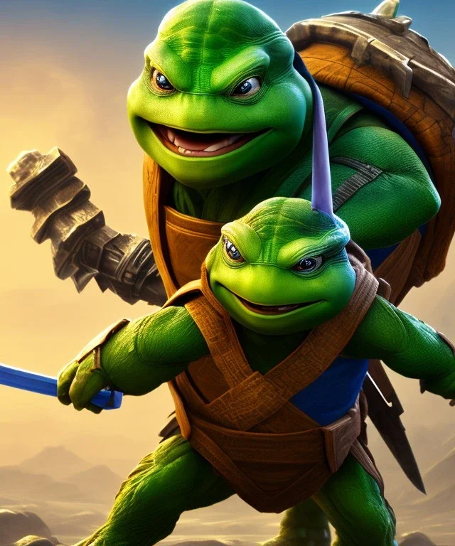 Teenage Ninja Turtle leonardo, fit muscles, fierce pose, holding sword, blue fabric eyeband, full body close up, soft light atmosphere, light effect，vaporwave colorful, concept art, smooth, extremely sharp detail, finely tuned detail, ultra high definition, 8 k, unreal engine 5, ultra sharp focus