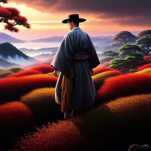 Ultra detailed fullbody Portrait in oil on canvas of Ghost Of Tsushima scenery,extremely detailed digital painting, extremely detailed face,crystal clear Big eyes, mystical colors ,perfectly centered image, perfect composition, rim light, beautiful lighting,masterpiece,8k, stunning scene, raytracing, anatomically correct, in the style of robert e howard and Ken Kelley and Ohrai Noriyoshi and Simon Bisley and tomzj1