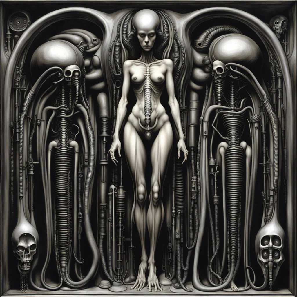 HR Giger's work often featured erotic and sexual themes, intertwined with his signature biomechanical style. His artwork explored the intersection of the human body, sexuality, and machinery in a way that was both provocative and unsettling. Giger's portrayal of eroticism often involved the fusion of organic and mechanical elements, creating surreal and otherworldly scenes that challenged traditional norms of sexuality and beauty. His artwork often depicted grotesque and sexualized beings, with