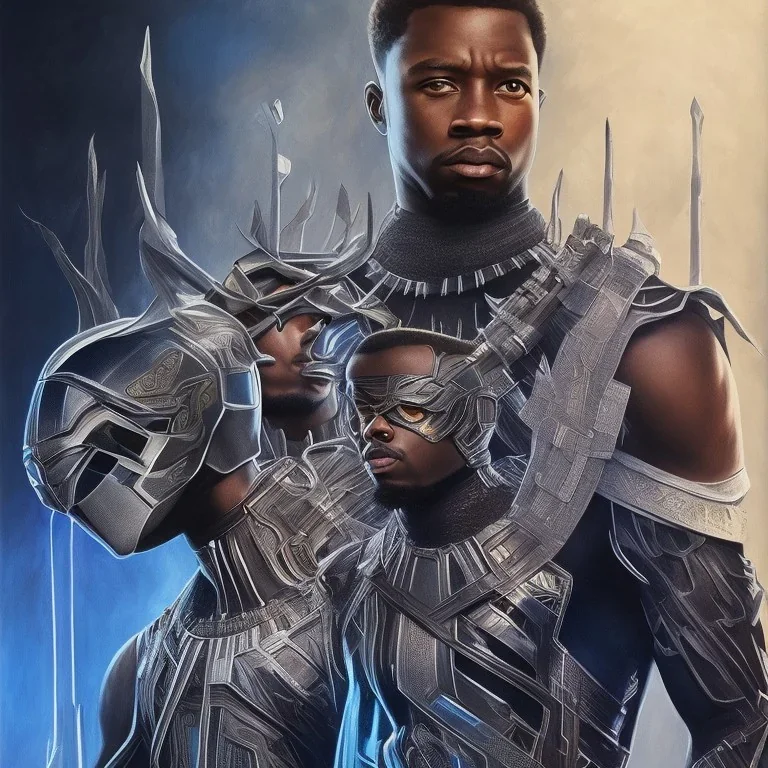 Nigeria artist Fireboy as kilmonger in black panther, realistic,rust of war, futuristic, heroic