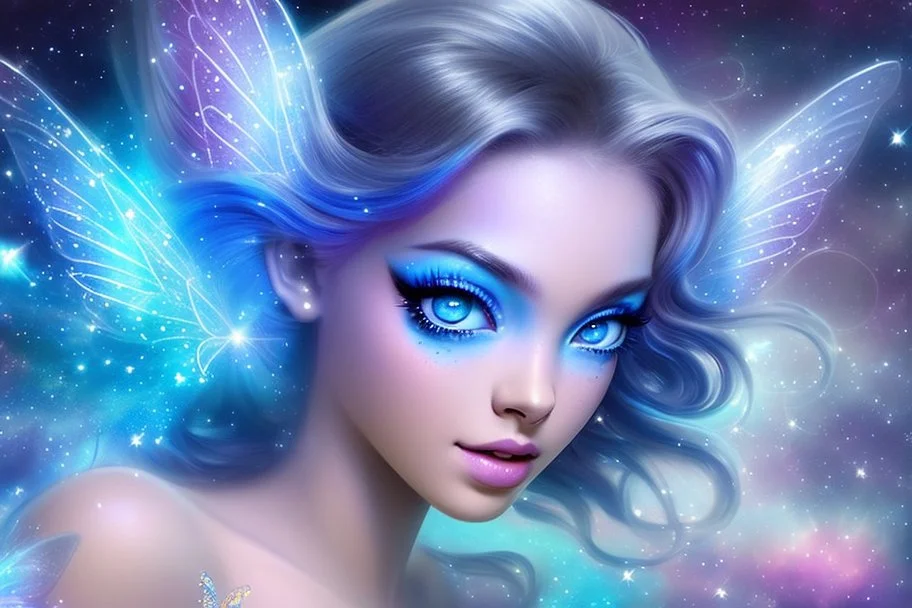 beauty cosmic fairy girl with big blu eyes