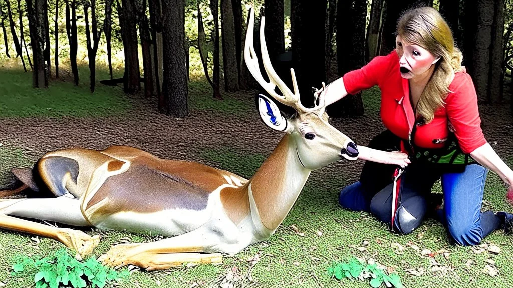 lady doing CPR on deer