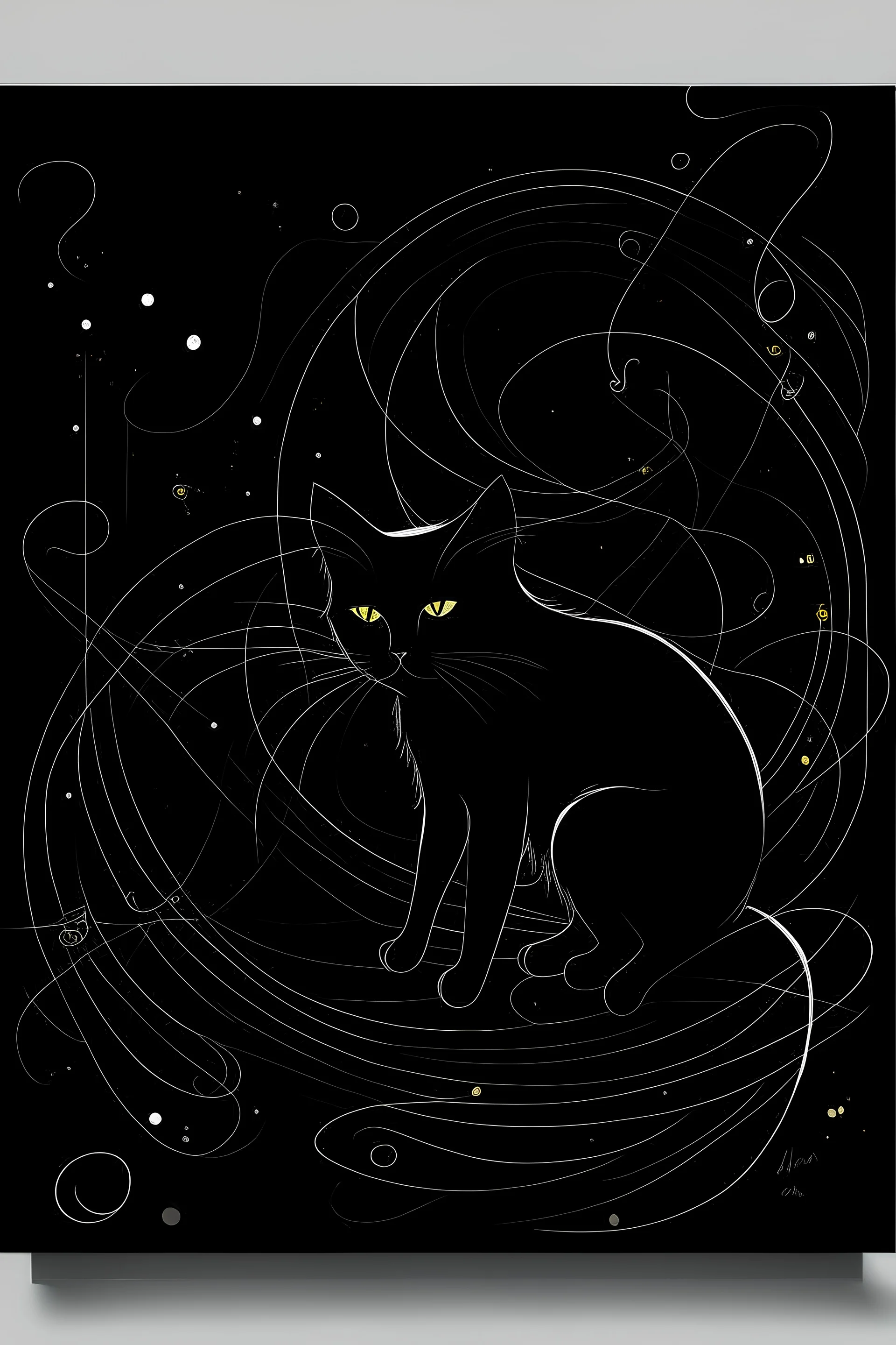 black cat style black abstract art with music notes around