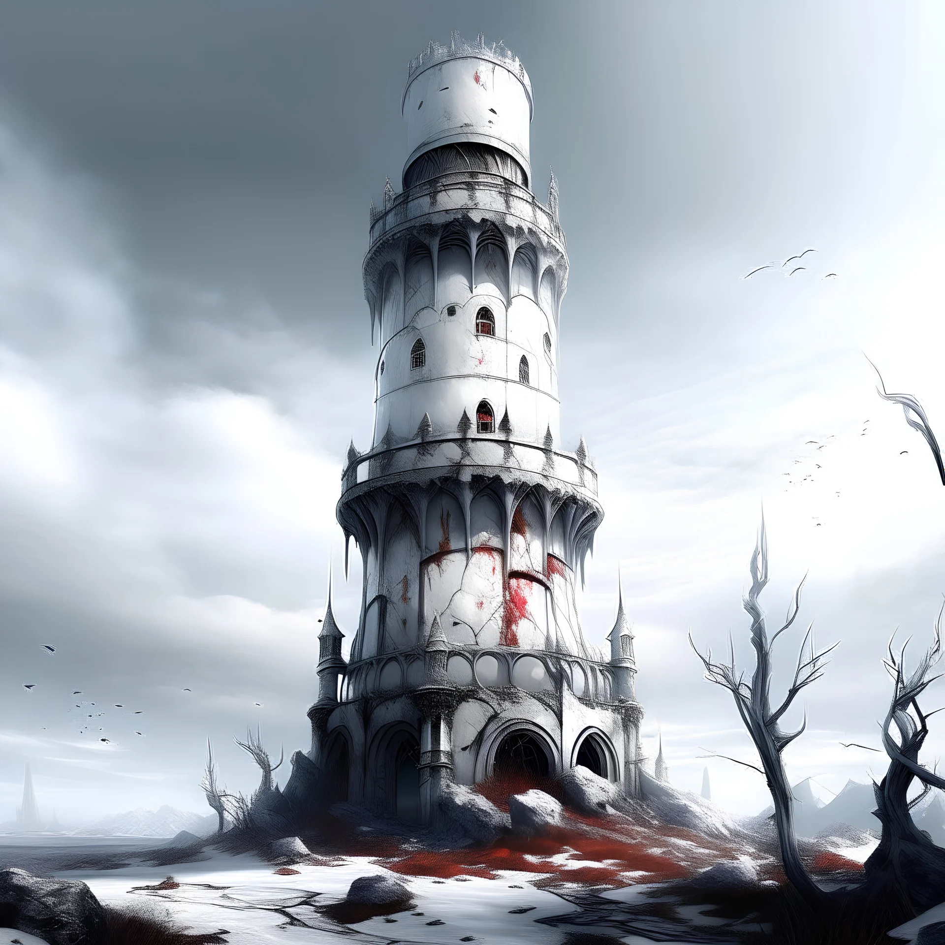 white cruel tower in bloody world