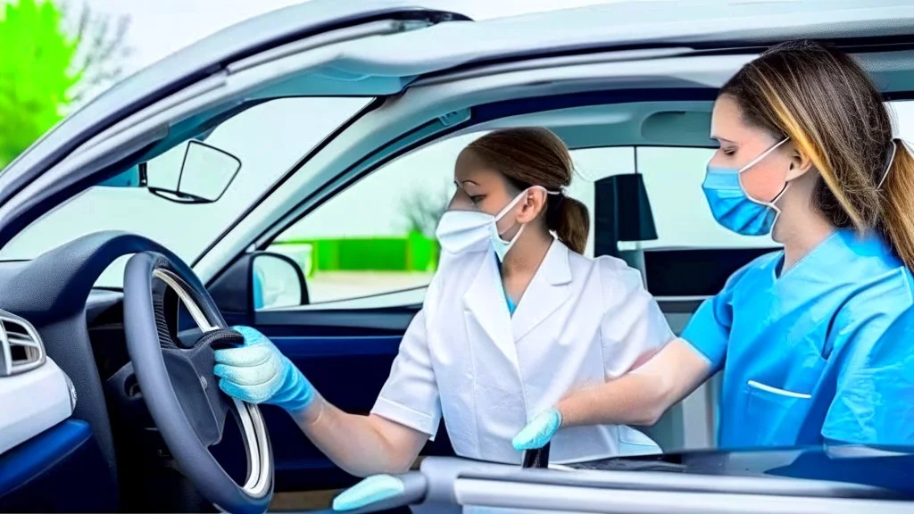 nurse giving driver covid test in car