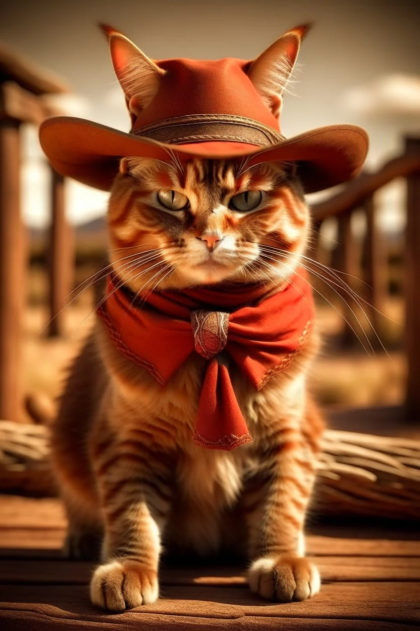 gato de colorado, vestido de cowboy, dentro de el lejano oeste. estilo caricatura, con un arma de fuego