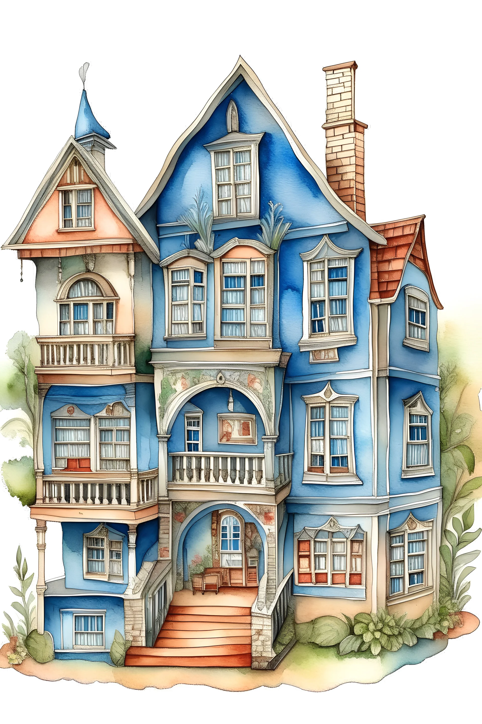 a dollhouse. watercolor drawing