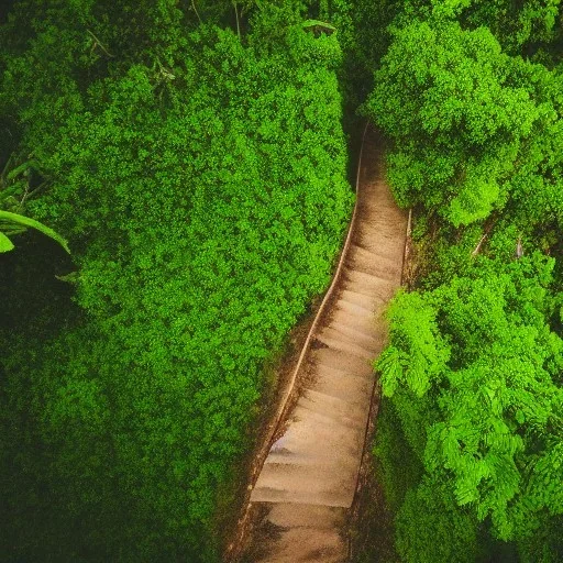 escena de un sendero en la mitad de una jungla mirado desde arriba