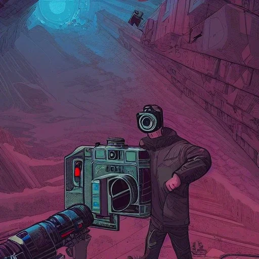 Camera., concept art, hyper detailed, asaf hanuka, dan mumford, kilian eng, post-apocalyptic, oil on canvas,