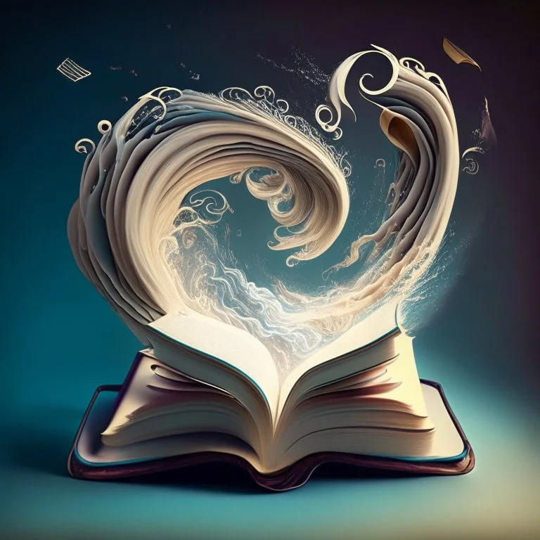 Floating book with magical swirls, swirling around it and lifting it into the air