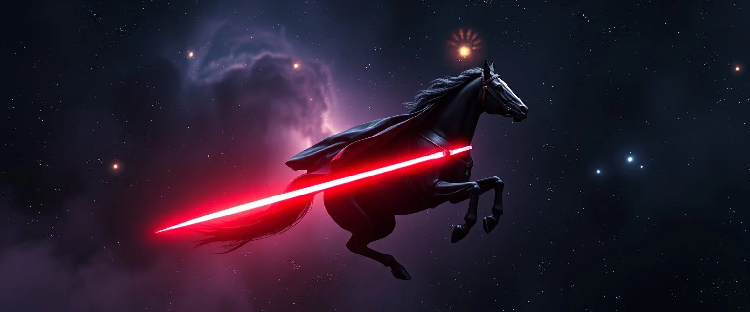dart vader hest som flyr gjennom stjernetåke og dart vader