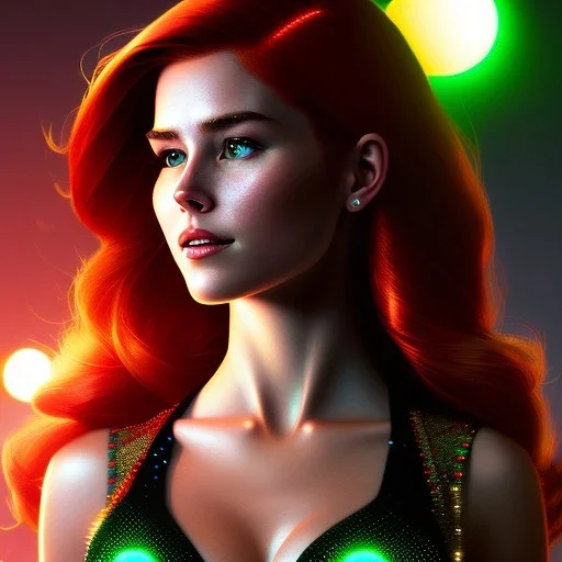 portrait of mary jane watson, red hair, green eyes, black tanktop, intricate, elegant, glowing lights, highly detailed, comic style, artstation, concept art, smooth, sharp focus, illustration, art by wlop, mars ravelo and greg rutkowski