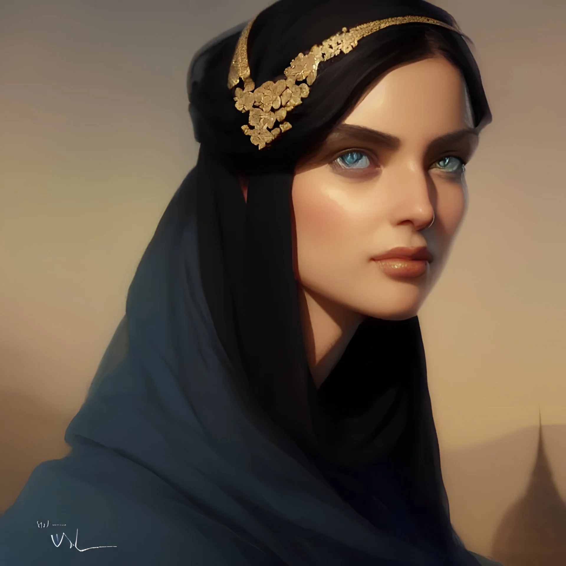 a Photorealistic dramatic hyperrealistic,Crystal blue eyes arab ameera al taweel with black hair, white veil, elegant, by WLOP,Artgerm,Greg Rutkowski,Alphonse Mucha, Beautiful dynamic,shadows,Artstation,concept design art,Octane render,8K