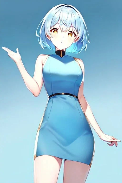 Girl with golden eyes and light blue short hair