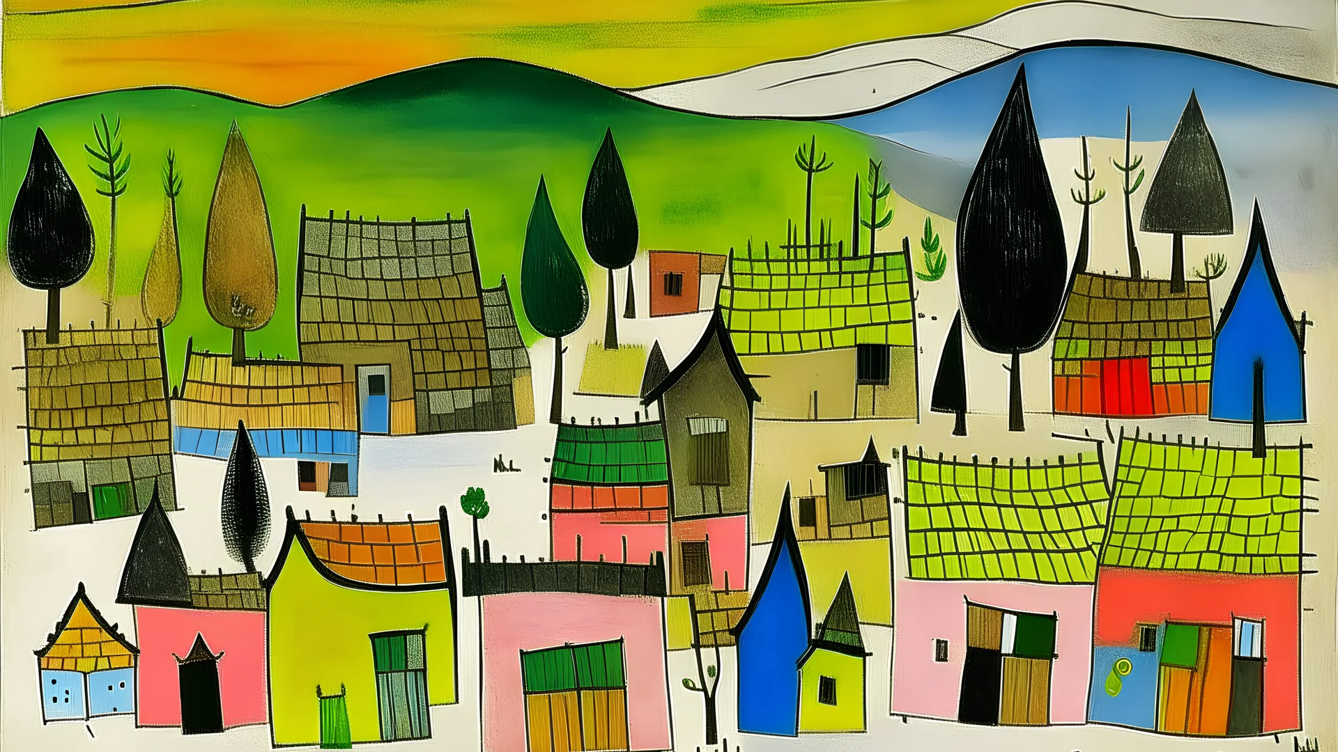 A small village with instruments painted by Paul Klee