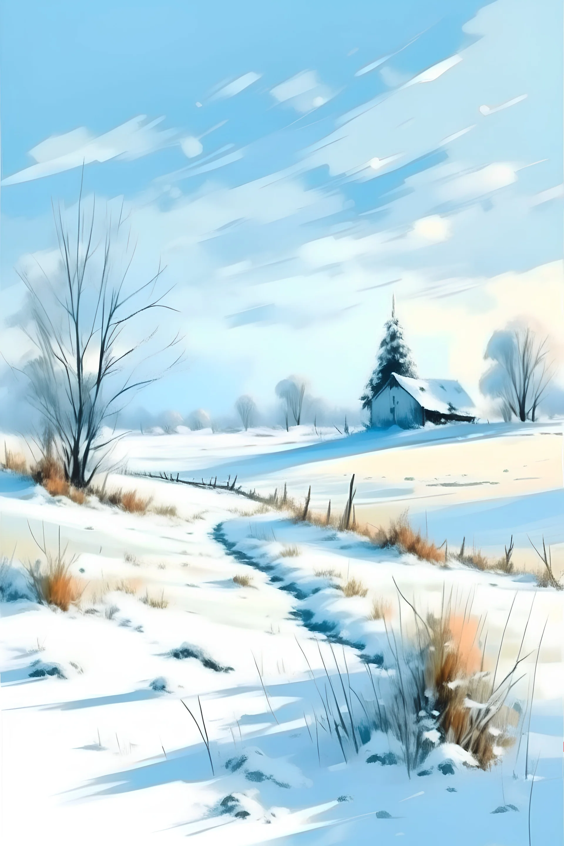 beautiful snow-covered field, paint style