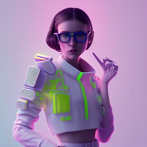 isometric clean art of super cute nerd girl wearing shades, neon lighting, soft lighting, hard shadows, soft pastel gradients, high definition, 3d icon clay render, blender 3d, studio lighting, god rays, octane render, unreal engine 5