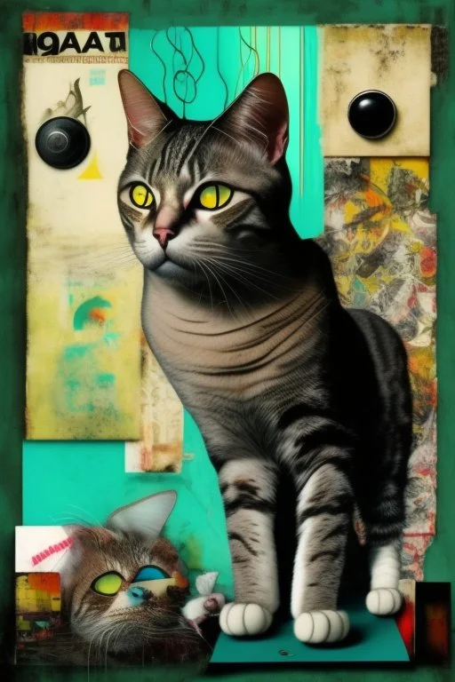 dA cat, abstract and contemporary surrealism, collage of absurd art,.grunge and urban