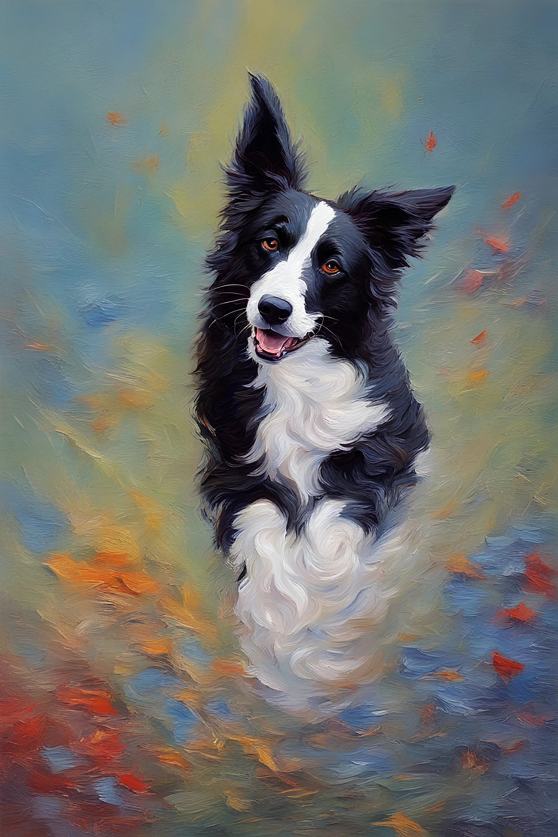 Border collie impasto impressionist expressionism impasto oil painting