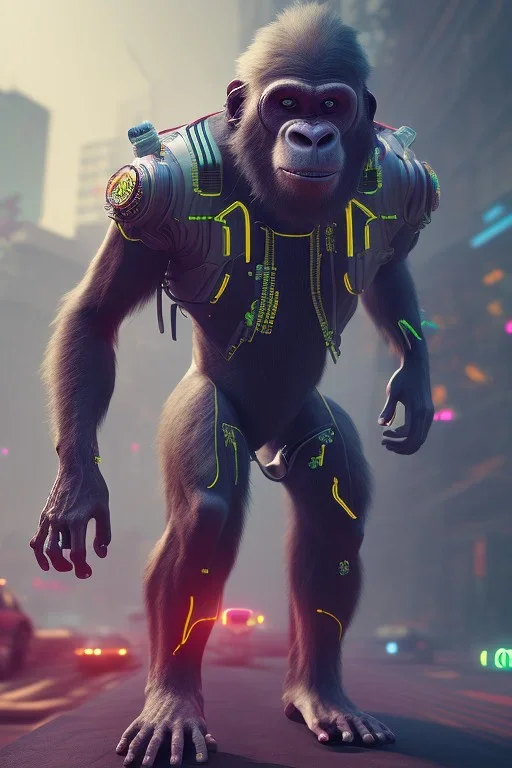 running ape, full body, 8k, cyberpunk2077