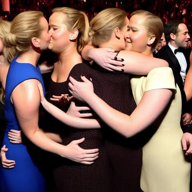 brie larson hugging amy schumer, jennifer lawrence kissing Queen Elizabeth, photo