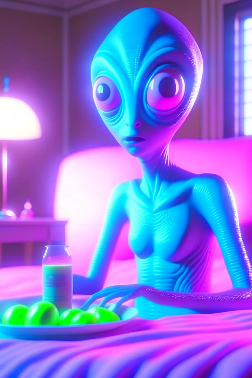 alien at a slumber party ,3d 4k octane render, smooth, sharp focus, highly detailed, unreal engine 5,