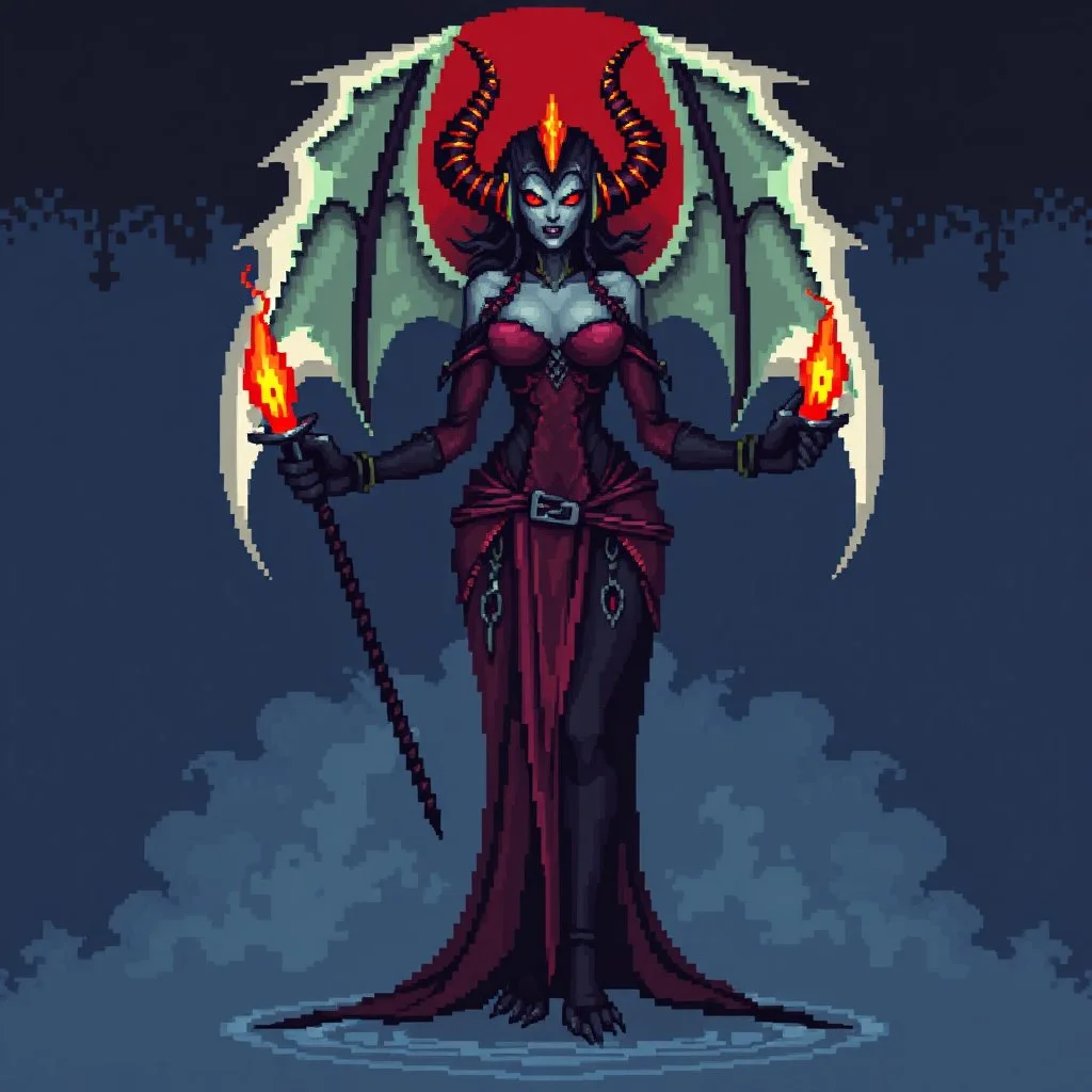 16 bit pixelart of demonic woman