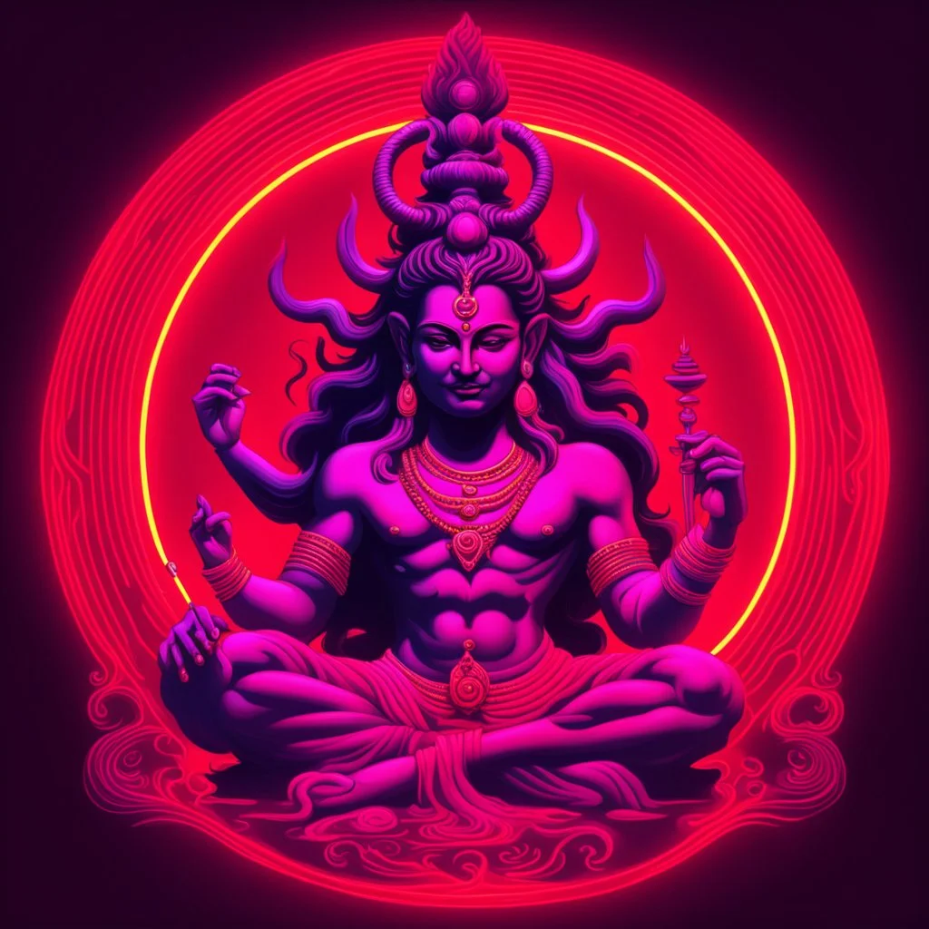 God shiva Demonic image in neon red color pallet in phonk style